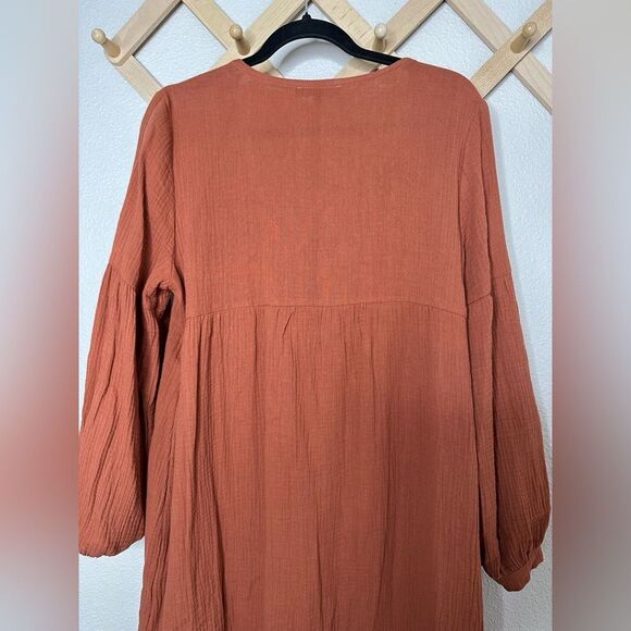 7 for all Mankind Gauzy Burnt Orange Dress Sz XS - Picture 6 of 7